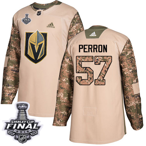 Adidas Golden Knights #57 David Perron Camo Authentic Veterans Day 2018 Stanley Cup Final Stitched NHL Jersey - Click Image to Close